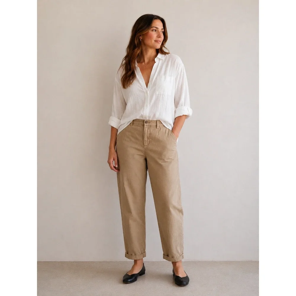 J.Crew High-Rise Girlfriend Chino Pants Tan Khaki Size 10P Stretch‎ Casual